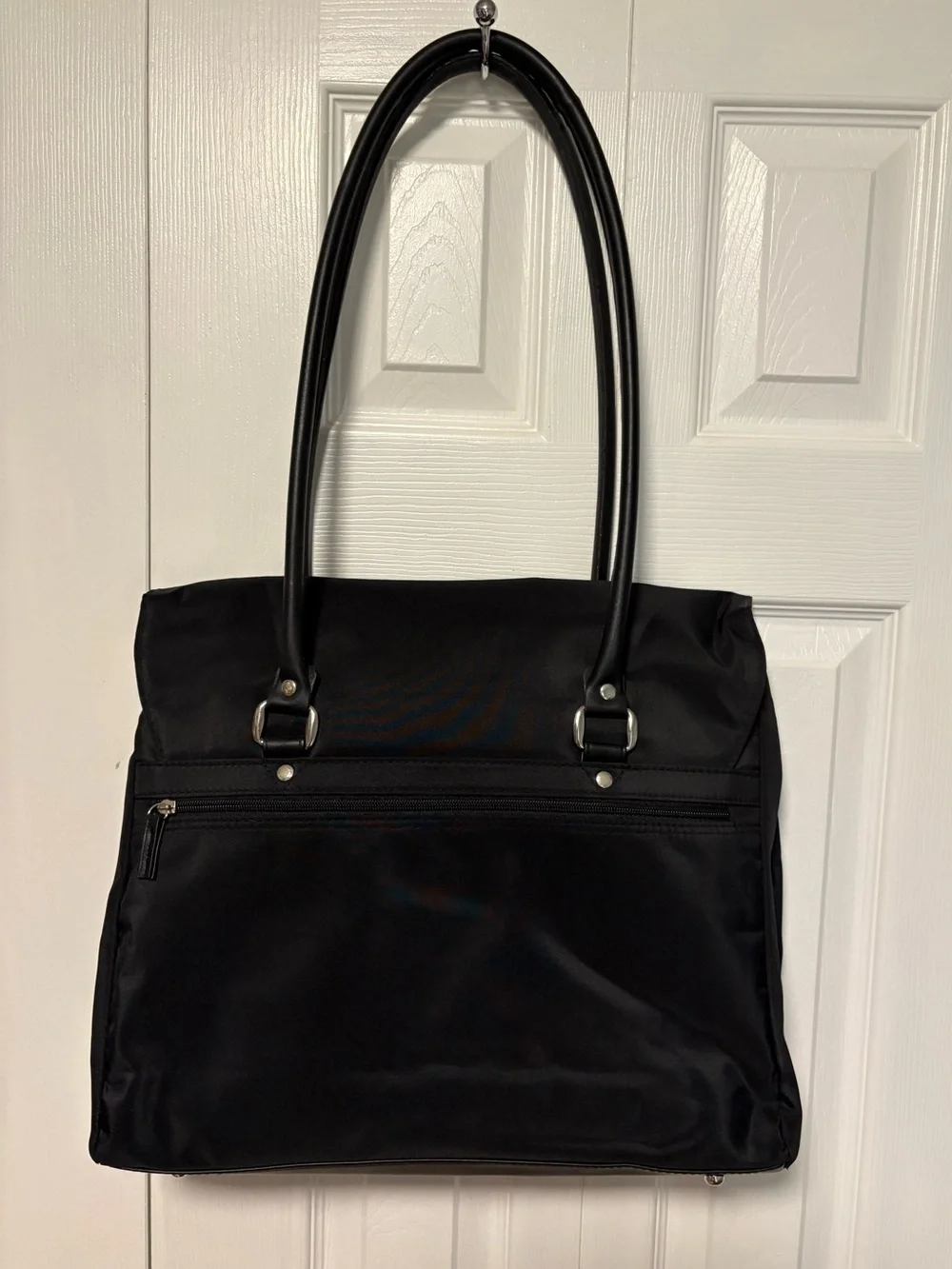 NWOT Classic Black NylonTote Bag with Silver Tone Closure - Sleek Everyday Carry